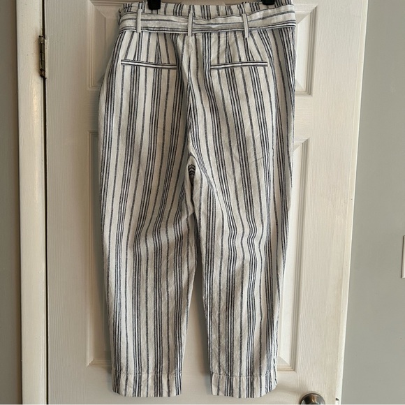 Madewell Women's Linen Cotton Blend Paperbag pants blue white belted size 12 - Picture 8 of 12